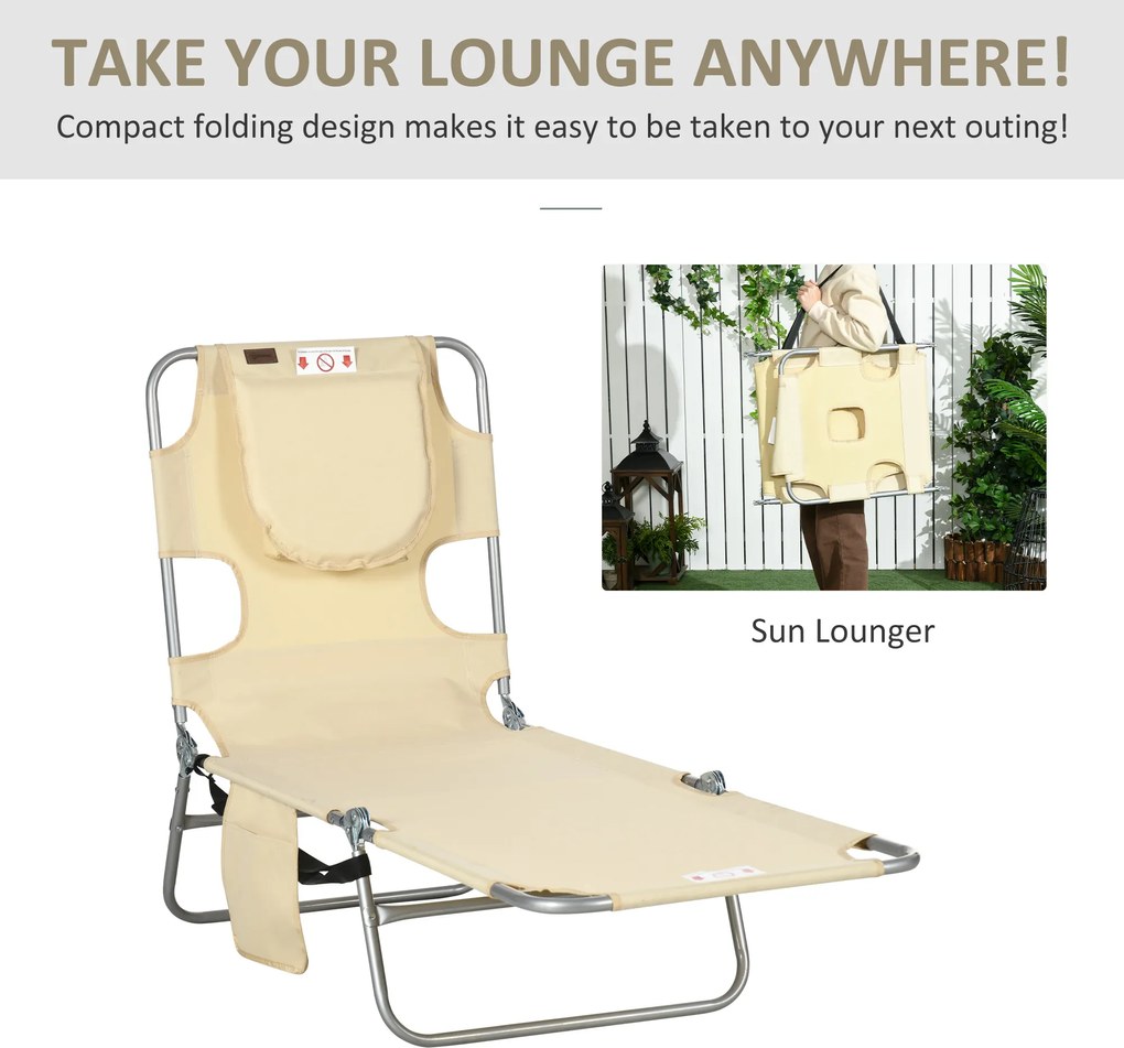Outsunny Leżak ogrodowy, fotel z wyściełanym otworem na twarz, leżanka do masażu na zewnątrz, kieszeń boczna, tkanina, metal, Beżowy | Aosom PL