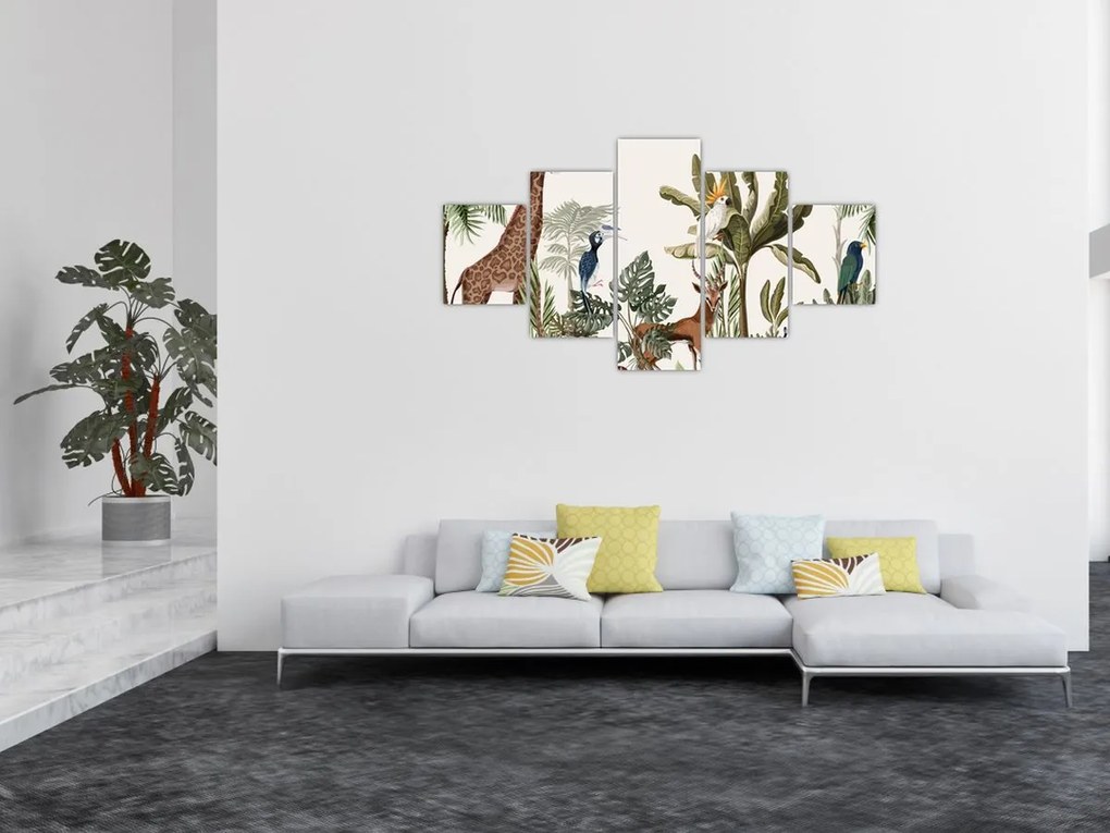 Obraz - Dżungla pełna zwierząt (125x70 cm)