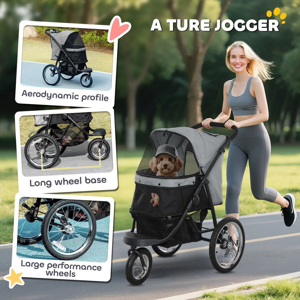 PawHut Wózek dla Małych Psów i Kotów, z Koszem, Systemem Jednoklikowym, Szary