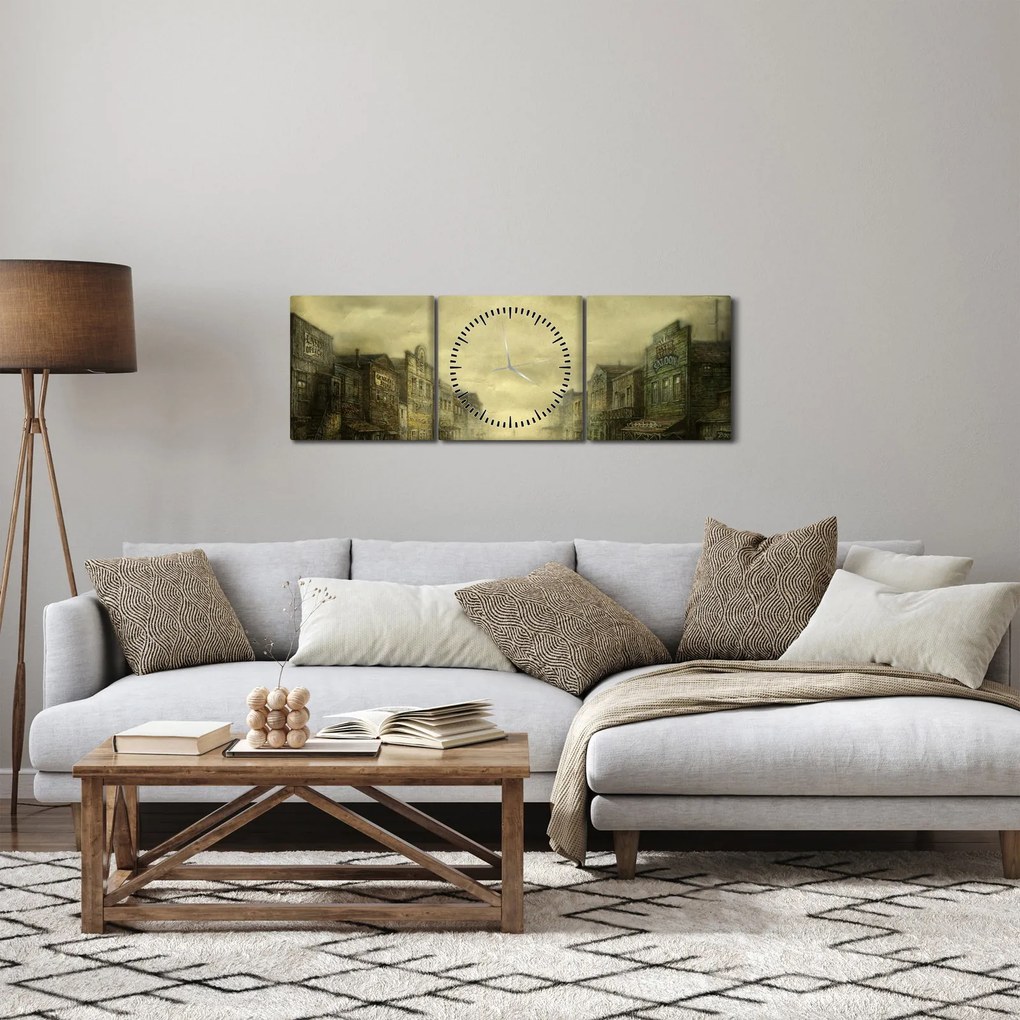 Obraz westernowego miasteczka (z zegarem) (90x30 cm)