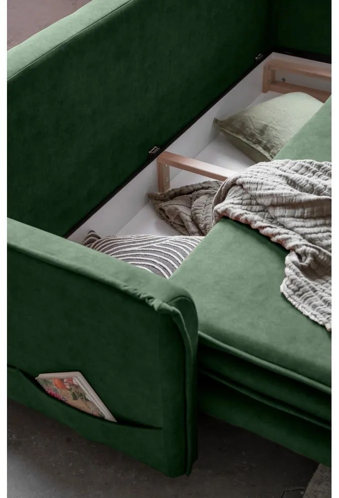 Zielona aksamitna rozkładana sofa 225 cm Charming Charlie – Miuform