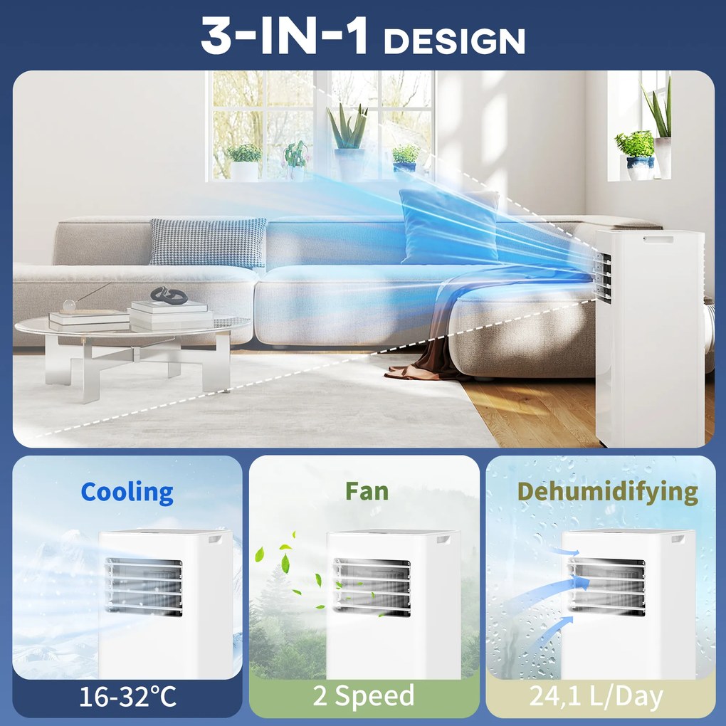 HOMCOM 3-w-1 klimatyzacja, wentylator z wyświetlaczem LED, zmywalny filtr, timer, biały | Aosom PL