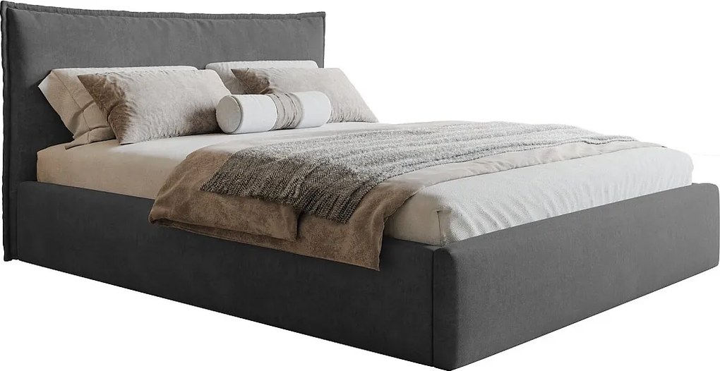 Łóżko z pojemnikiem 180x200 Zenito Slim - stelaż metalowy, zagłowie-poduszka - ciemny szary (Amor Velvet 4321)