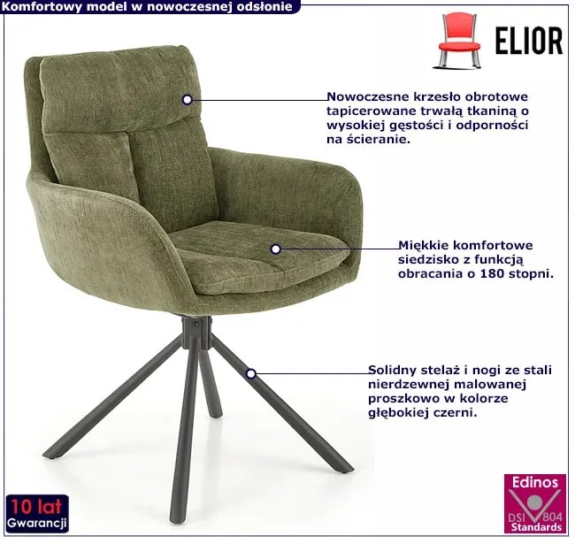 Metalowe tapicerowane oliwkowe krzesło obrotowe - Bonar