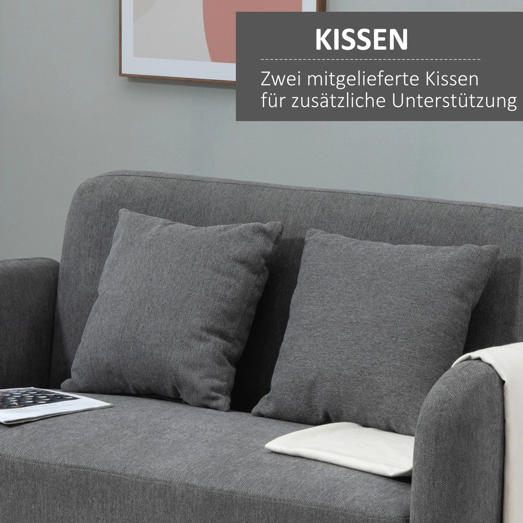 HOMCOM Nowoczesna sofa 2-osobowa z poduszkami, aksamitna kanapa szara 130x70x80 cm | Aosom PL