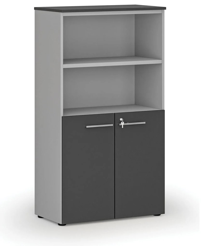 Szafa biurowa kombinowana PRIMO GRAY, drzwi na 2 poziomach, 800 x 420 x 1434 mm, szary/grafit