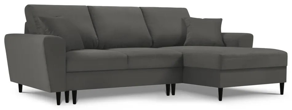 Ciemnoszary sztruksowy rozkładany/ze schowkiem narożnik (prawostronny/z szezlongiem) Kyoto – Cosmopolitan Design