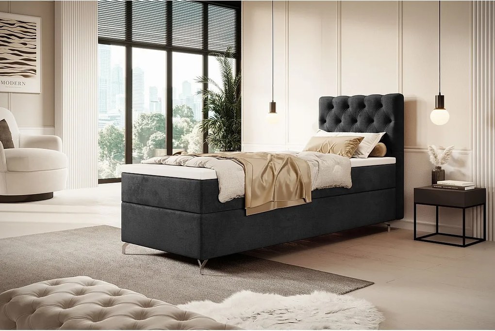 BOXBETT CHESTER 80x200 Monolith 97 z materacem H3 i topperem łóżko z pojemnikiem, pojedyncze, hotelowe, do sypialni, ze schowkiem