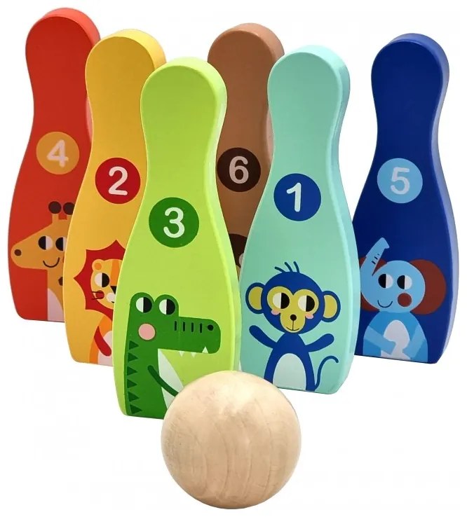 Tooky toy drewniane kręgle dla dzieci 6 szt. + piłka