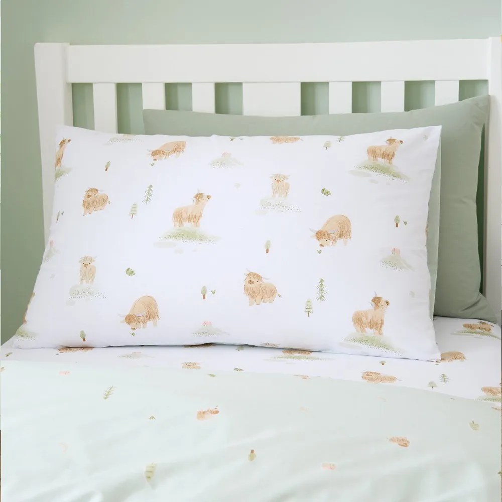 Biało-zielona bawełniana pościel dziecięca dwuosobowa 200x200 cm Mini Moo Cow – Bianca