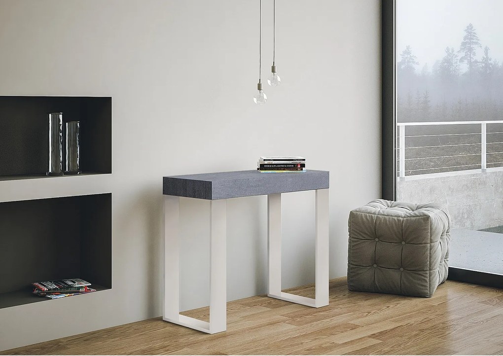 Konsola rozkładana 90x40/196 cm Tecno Small Orzech rama w kolorze Białym