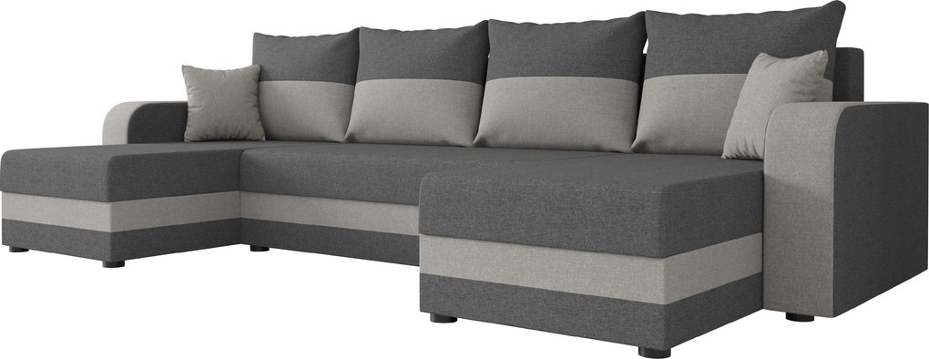 Rozkładana sofa narożna w kształcie U VALERIO 305x140 cm, ciemnoszara/jasnoszara