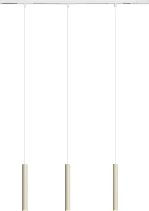Nowoczesny system oświetlenia szynowego z 3 lampami wiszącymi w kolorze beżowym i białym, jednofazowy - Slimline Keno
