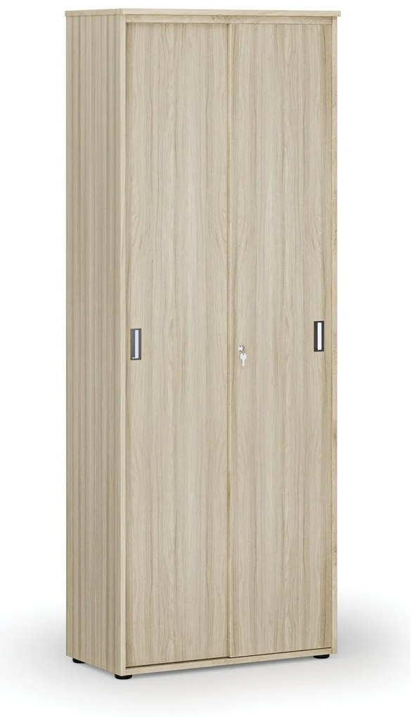 Szafa biurowa z drzwiami przesuwnymi PRIMO WOOD, 800 x 420 x 2128 mm, dąb naturalny