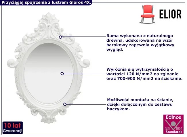 Białe lustro w rustykalnej ramie - Gloros 4X