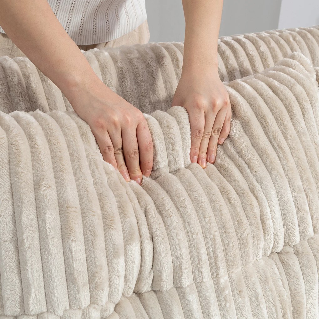 HOMCOM Sofa 2-osobowa z funkcją spania, sztruks, rozkładana, 2 poduszki, kieszenie boczne, 157 x 190 cm, Cremeweiß