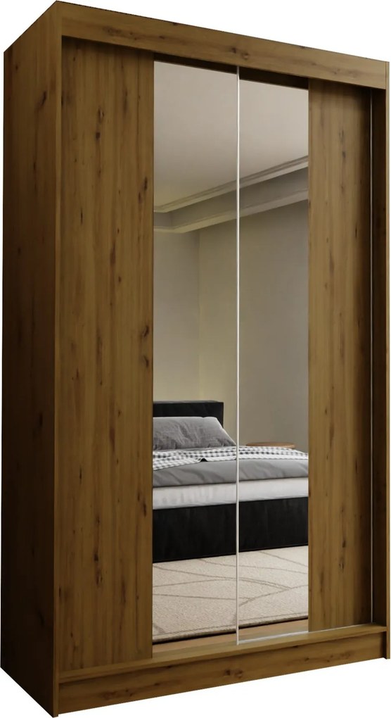 Szafa Przesuwna LUCENZA 120 cm z Lustrem Szafa Dwudrzwiowa Dąb artisan