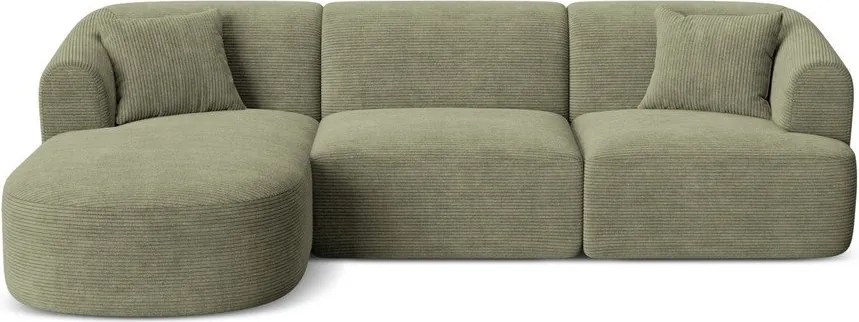 Zielony sztruksowy narożnik (lewostronny/z szezlongiem) Campi – Cosmopolitan Design