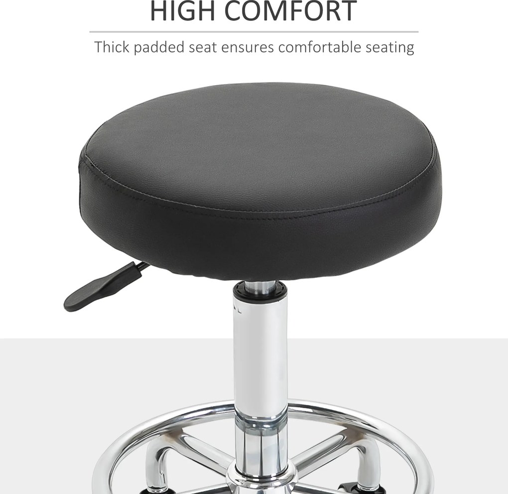 Vinsetto Taboret salonowy, regulowany, sztuczna skóra, do 110 kg, Ø42x50-64H cm, Czarny