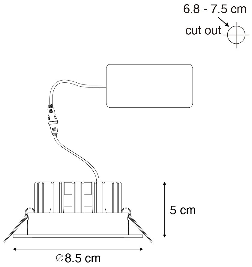 Zestaw 6 czarnych reflektorów wpuszczanych 6,8 cm z LED 750 lm, ściemnialne IP65 - Gaius