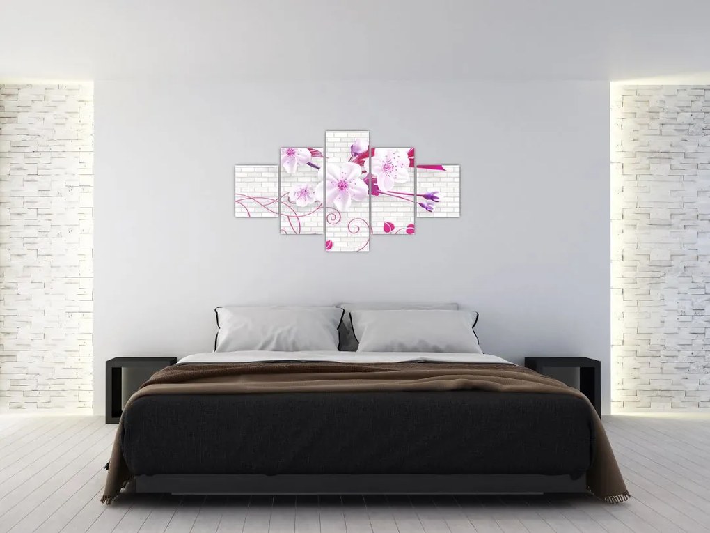 Obraz gałązki z kwiatami (125x70 cm)