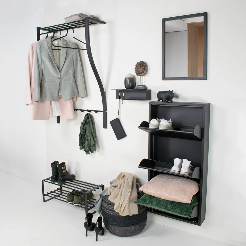 Czarny metalowy wieszak ścienny z półką 75 cm Carve – Spinder Design