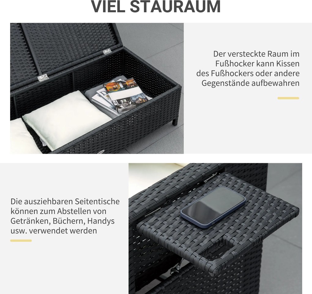 Outsunny Sofa ogrodowa z technorattanu Funkcja leżanki 2osobowa Podnóżek Brązowa z poduszkami | Aosom PL