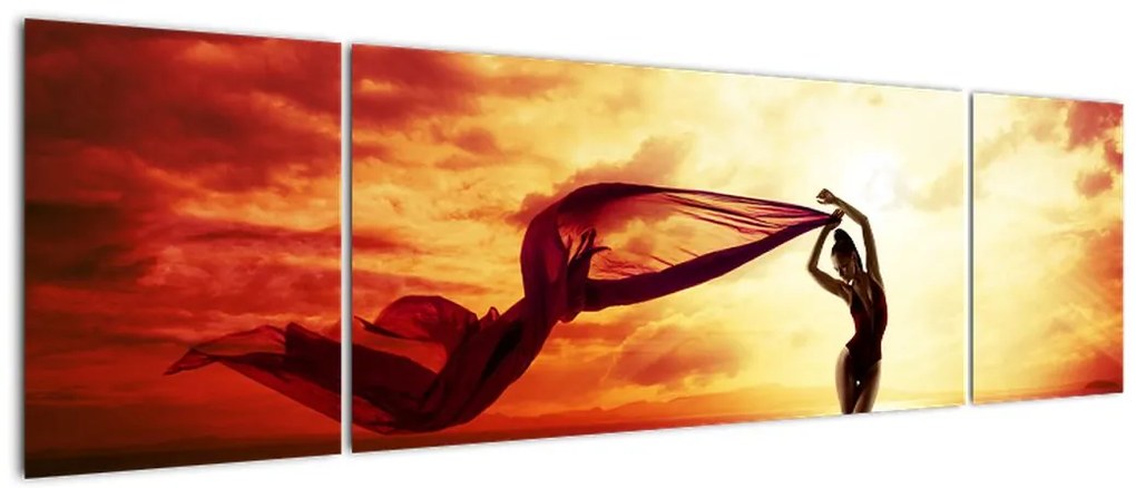 Obraz - Sylwetka kobiety o zachodzie słońca (170x50 cm)