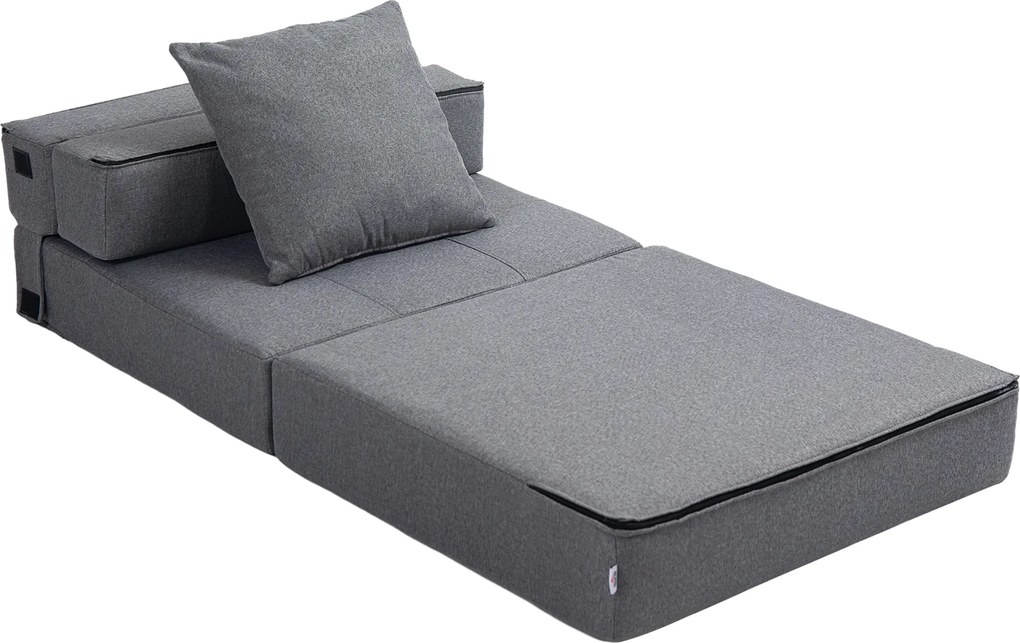 HOMCOM Rozkładana sofa Zdejmowany do czyszczenia Maksymalne obciążenie 100kg 70 cm x 70 cm x 61 cm Ciemnoszary | Aosom PL
