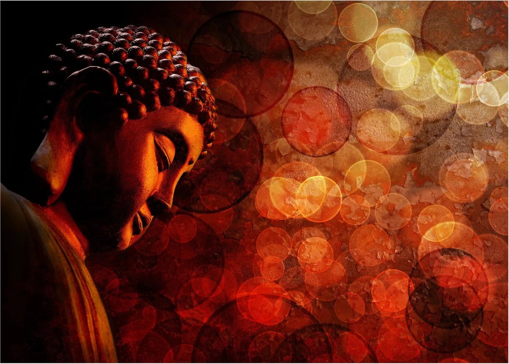 Obraz na szkle - Budda w odcieniach czerwieni (70x50 cm)