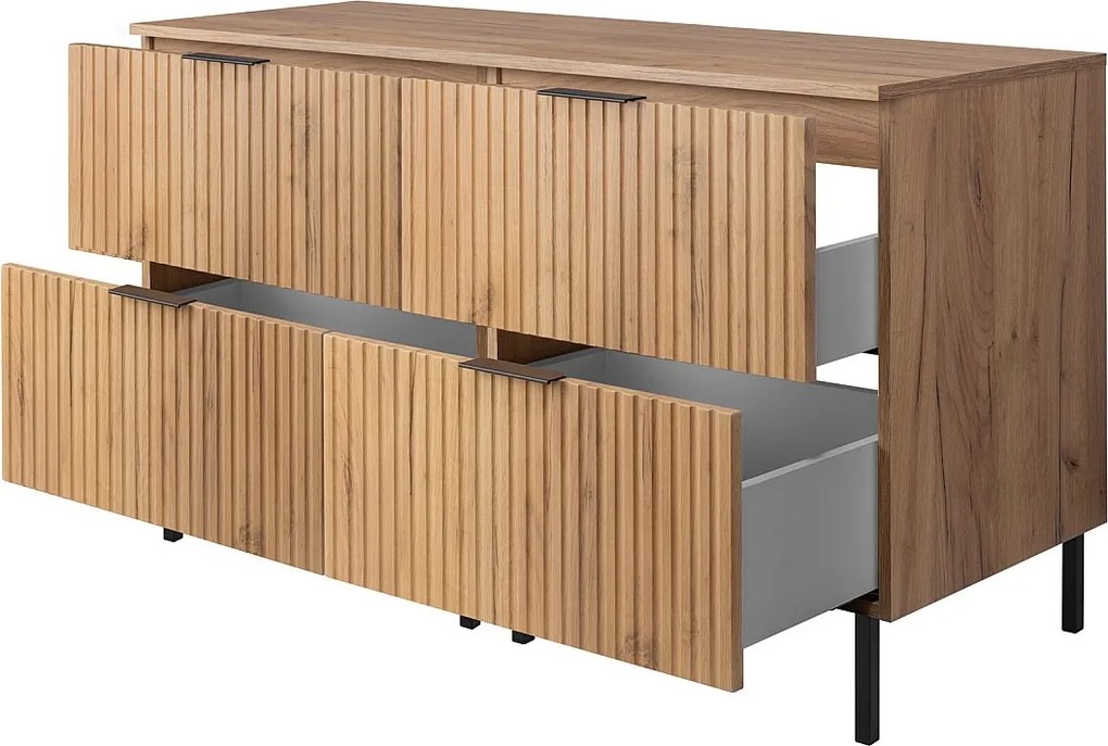 Szafka pod umywalkę, dąb Craft + czarny uchwyt, 120 (2 x 60 cm) x 77 x 46 cm + blat, czarne nogi