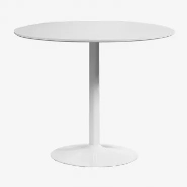 Okrągły Stół Jadalniany Z Mdf I Żelaza Yvetta Biała & Biały & Ø90 Cm - Sklum