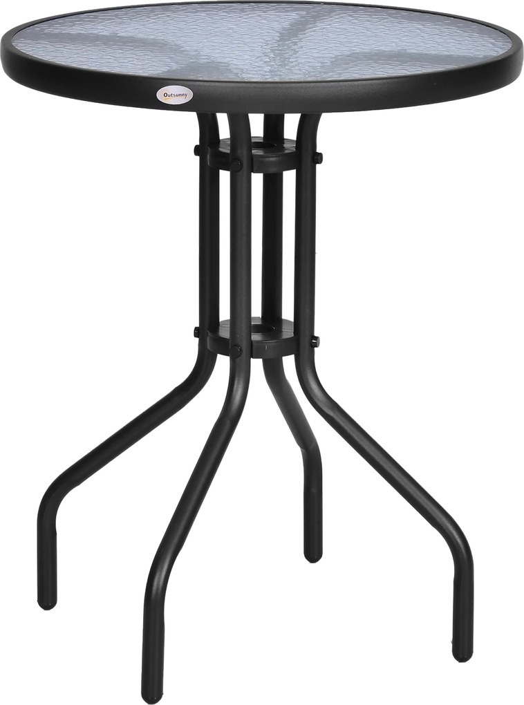 Outsunny Stół Ogrodowy Balkonowy Bistro Metalowy z Szybą Bezpieczną Okrągły 60cm Wysokość 70cm | Aosom PL