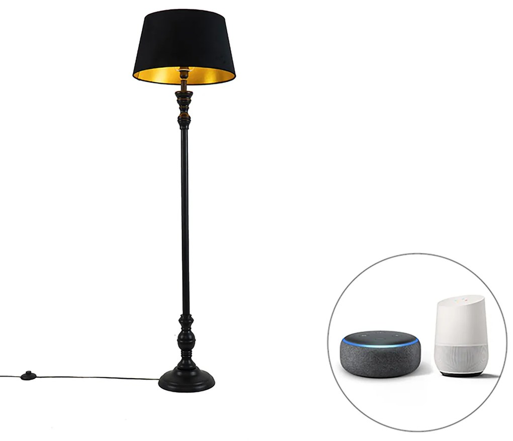 Inteligentna lampa podłogowa czarna zkloszem czarnym ze złotem 45 cm wtym Wi-Fi A60 - Classico klasyczny/Antyczny Oswietlenie wewnetrzne