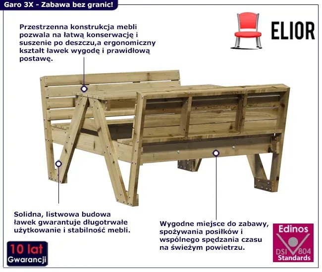 Dziecięcy komplet ogrodowy impregnowana sosna - Mikeo 3X