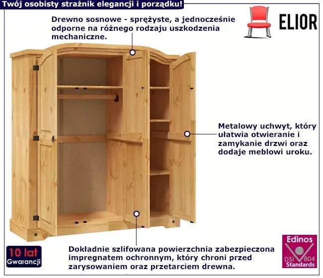 Trzydrzwiowa drewniana szafa miodowy brąz F0-F21