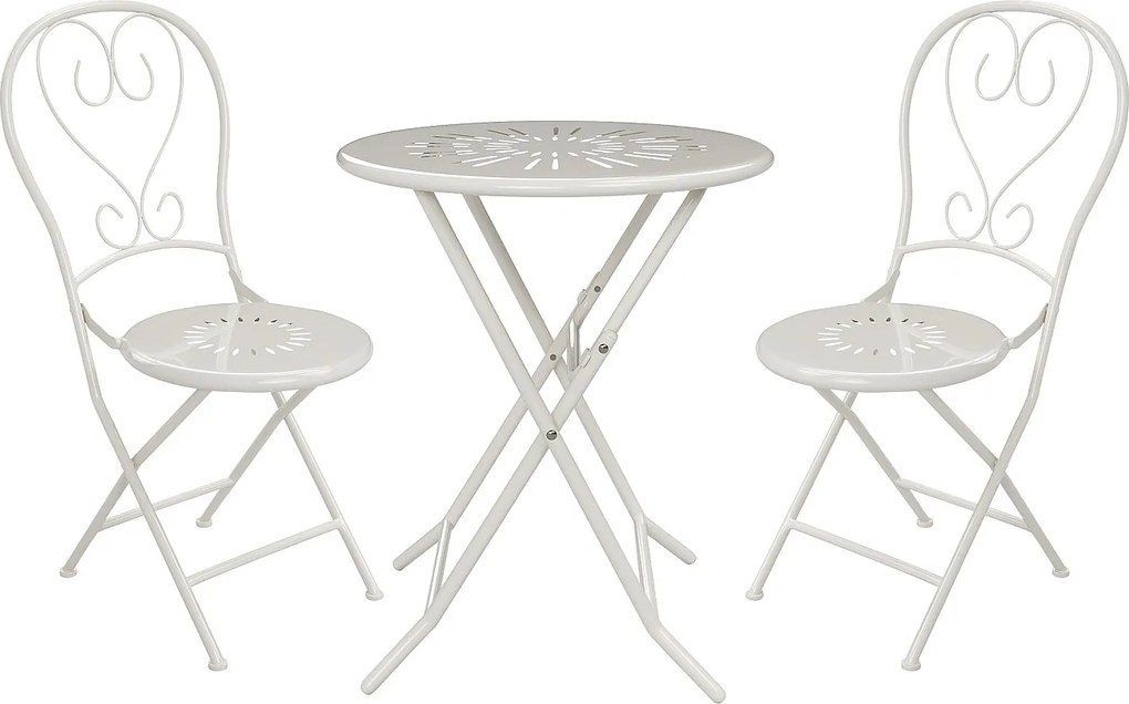 Składany metalowy zestaw ogrodowy imitujący żelazo kute - stół śr. 60 cm i 2 krzesła - Biały - GUERMANTES od MYLIA
