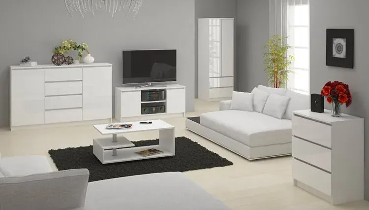 Komoda do salonu biała + cappuccino połysk M3-G16