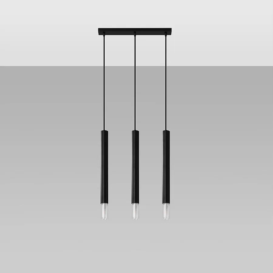 Lampy wiszące nowoczesny Eclim, stal/szkło - 3 źródło światła 4000K - L.45 x H.120 cm - czarny