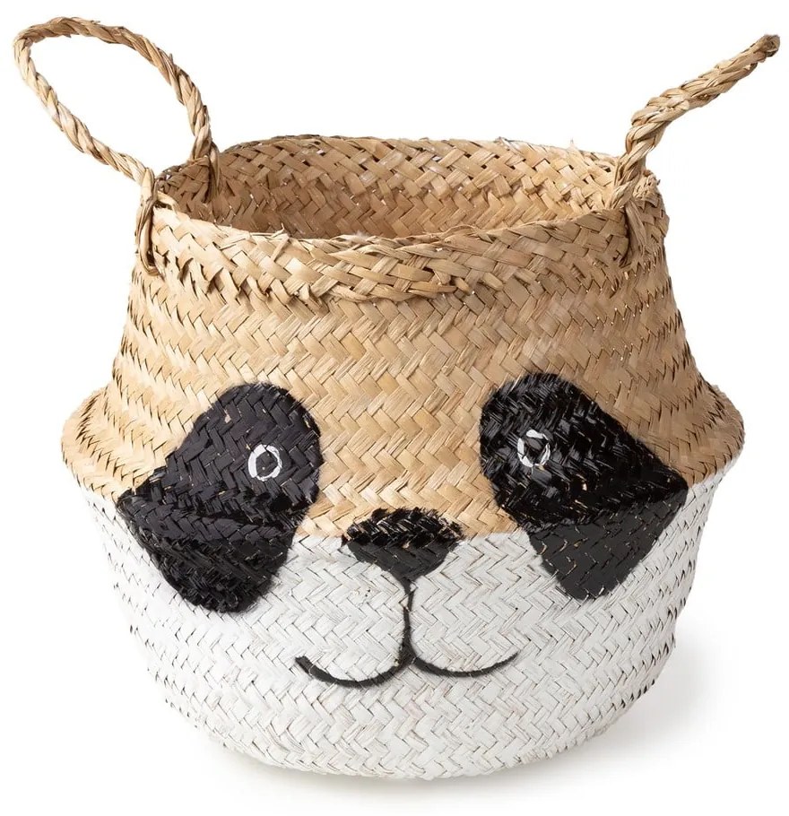 Biało-naturalny dziecięcy kosz na zabawki z trawy morskiej ø 25x24 cm Panda – Compactor