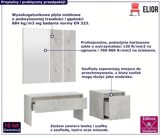 Minimalistyczny komplet mebli do przedpokoju beton R9-T79