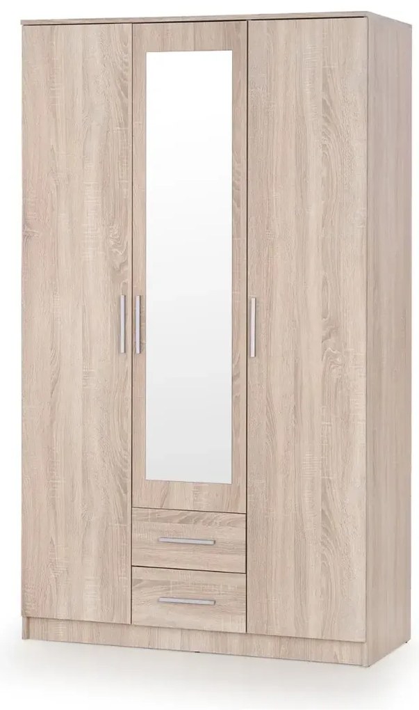 Szafa trzydrzwiowa LIMA S-3 120cm dąb sonoma z lustrem HALMAR