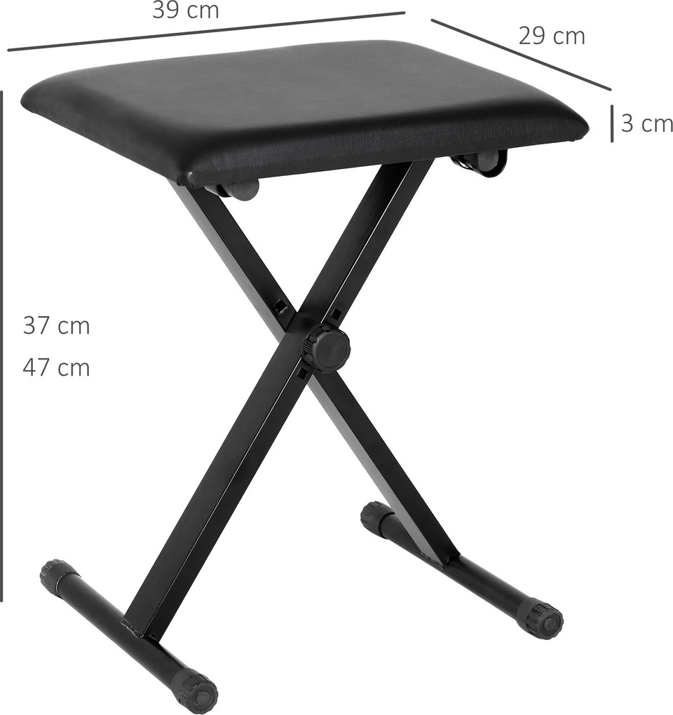 HOMCOM Stołek fortepianowy z regulacją wysokości Składany taboret do pianina Metal Sztuczna skóra Czarny 39 x 29 x 45–51 cm | Aosom PL