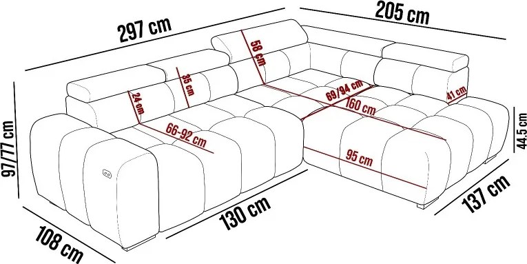 Narożnik BULL L Prawostronny z Elektryczną Regulacją SALVADOR 15 WERSAL