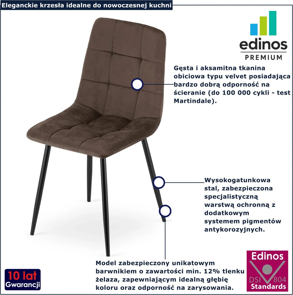 Ciemnobrązowe metalowe krzesło pikowane nowoczesne D7-R90