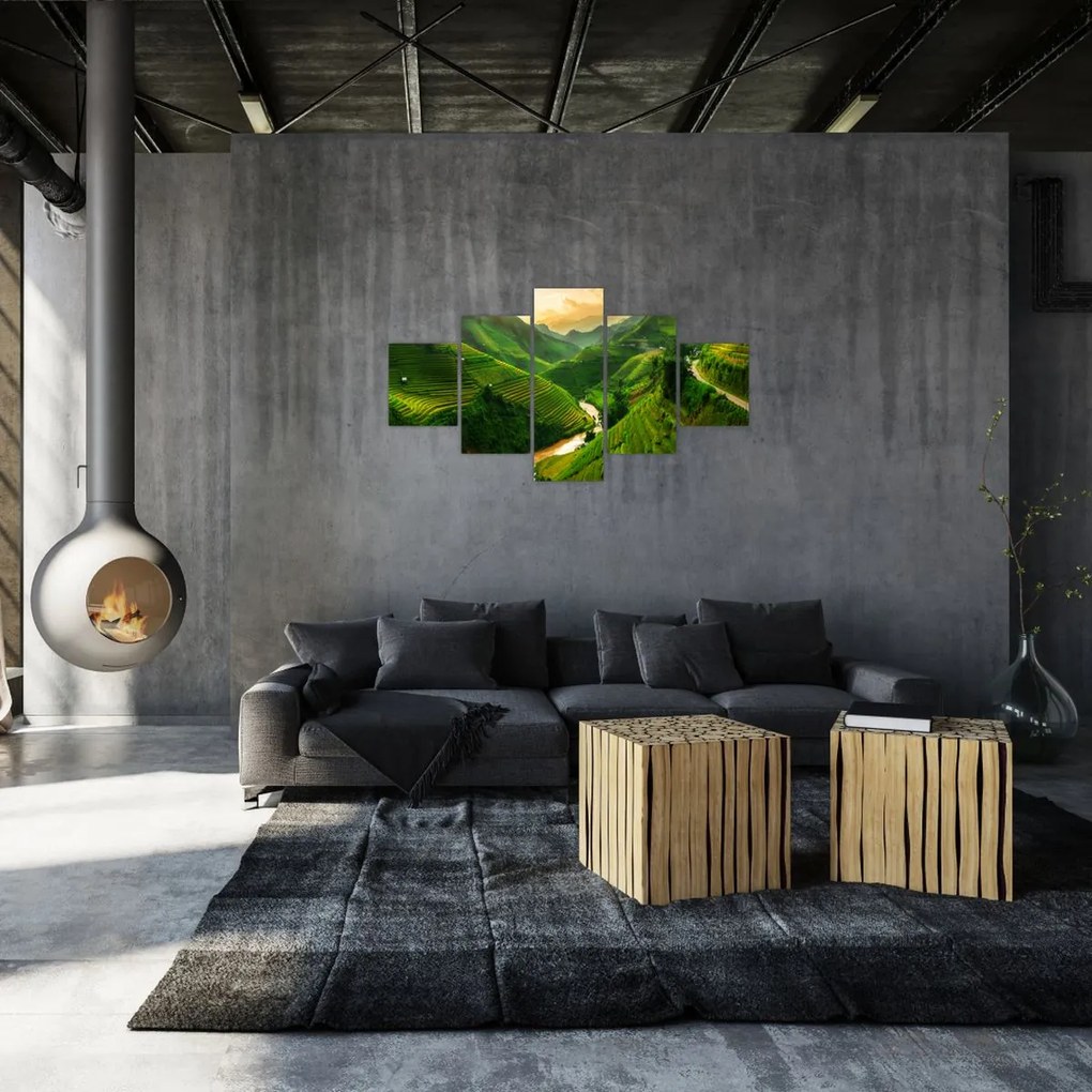 Obraz - Tarasy ryżowe Mu Cang Chai (125x70 cm)