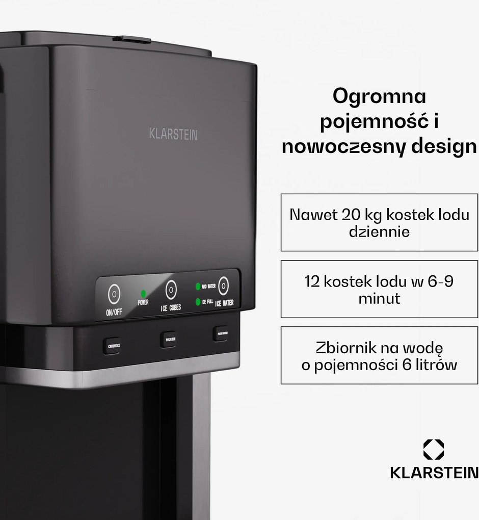 Klarstein ArcticBlend 20kg/24h 1.5L Kostkarka do Lodu Czarny
