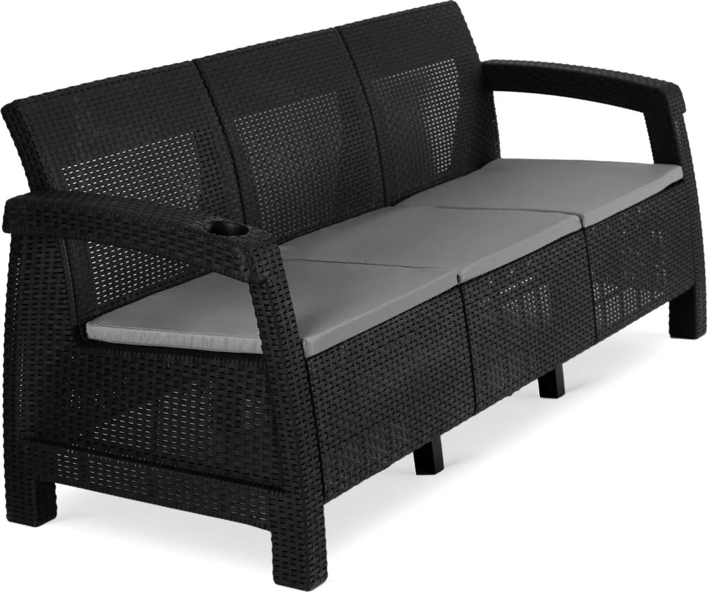 Sofa ogrodowa 3-osobowa Flint, technorattan czarny