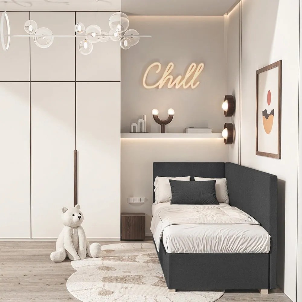 Ciemnoniebieskie narożne łóżko dziecięce ze schowkiem i materacem 90x200 cm Flexi – Ghado