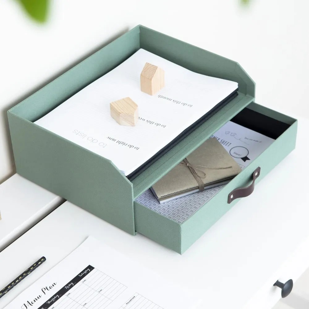 Zielony kartonowy organizer z szufladką/na dokumenty Walter Canvas Paper Laminate – Bigso